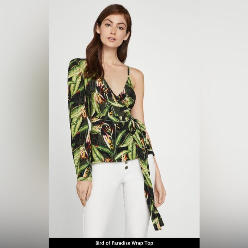 BCBGMaxAzria Green Floral Wrap Top